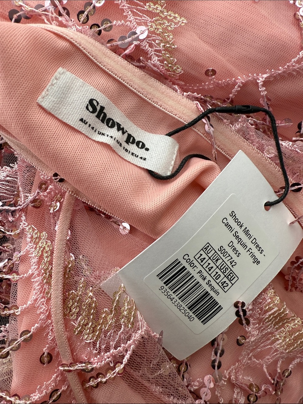 Showpo SHOOK MINI DRESS Cami Sequin Fringe Dress In Pink Sequin size 10 NWT - Picture 9 of 10